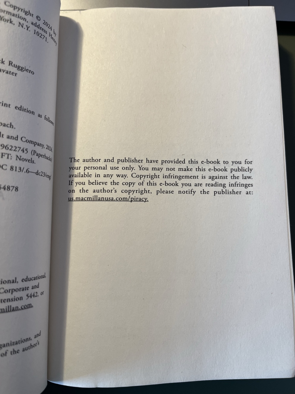The second page of the book admitting that it is a printed version of an ebook